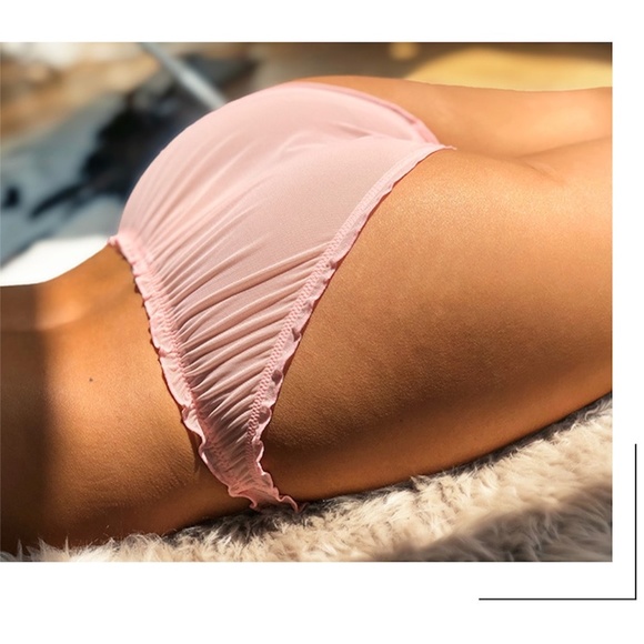 Pink Ruched Fruit Applique Mesh Sheer Panties - Picture 4 of 17